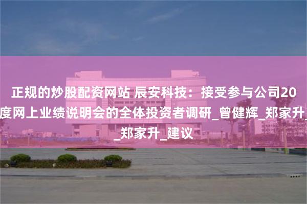 正规的炒股配资网站 辰安科技：接受参与公司2024年度网上业绩说明会的全体投资者调研_曾健辉_郑家升_建议